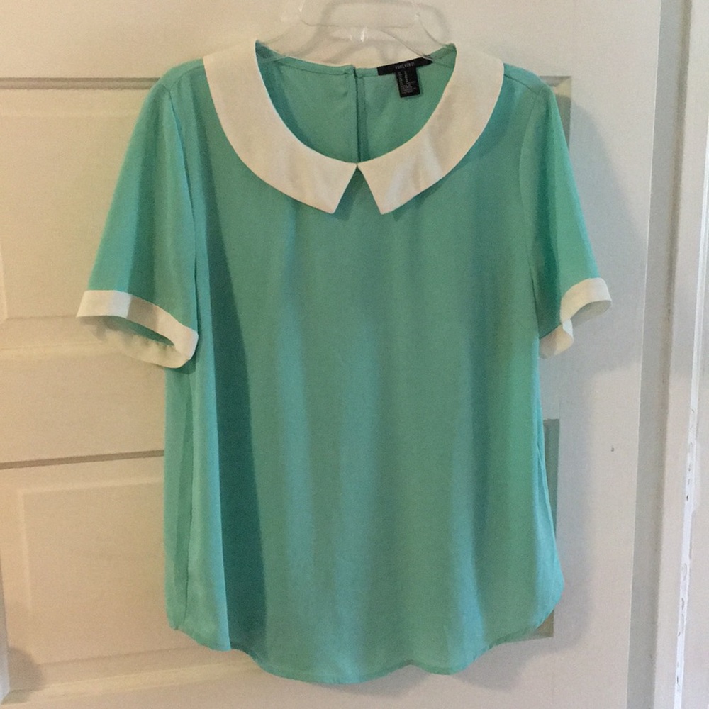 Mint green Peter Pan collar top